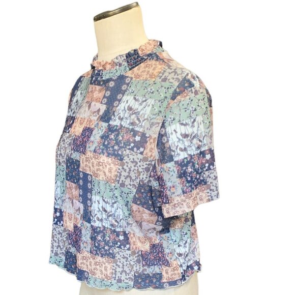 Shein Curve Mesh Smock Neck Cottagecore Patchwork Crop Top 4XL #60V - Picture 4 of 10